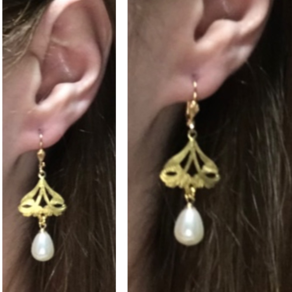 Crimson Peak Edith Cushing Gothic Gold Butterfly Pearl Earring Handmade Replicas - Picture 3 of 13